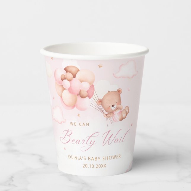 Vasos De Papel ¡Podemos Esperar! Chica Teddy Bear Baby Shower (Anverso)