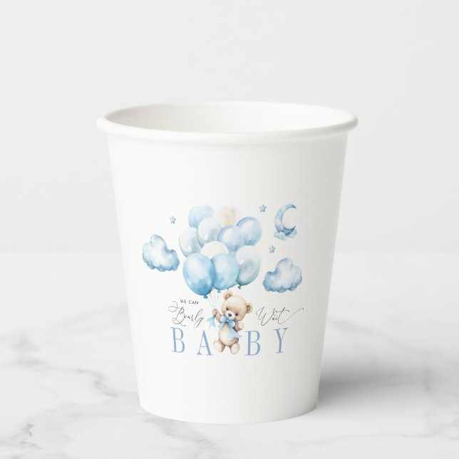 Vasos De Papel Podemos Esperar El Baby Shower Azul (Anverso)