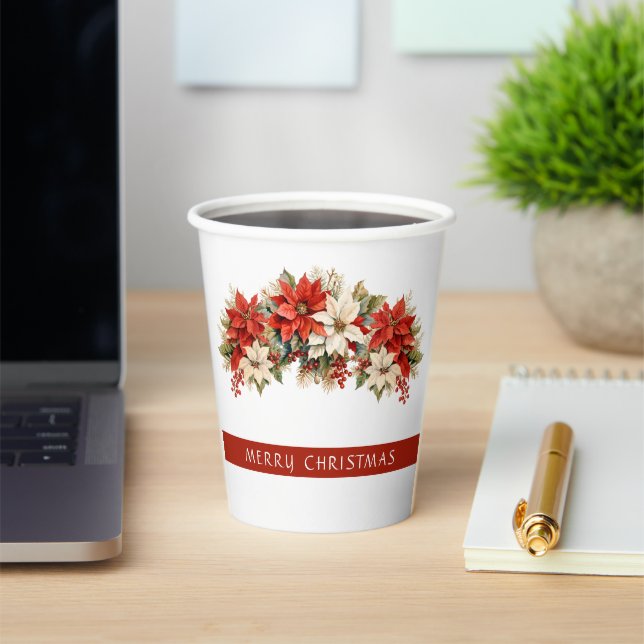Vasos De Papel Poinsettias Feliz Navidad (in situ)