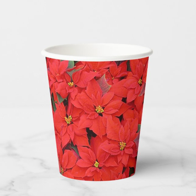 Vasos De Papel Poinsettias rojas Navidad la foto floral navideña (Anverso)