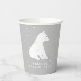 Vasos De Papel Polar Bear Cub Winter Gray Neutral Baby Shower