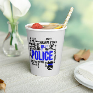 Vasos De Papel Policía con palabras descriptivas Fiestas