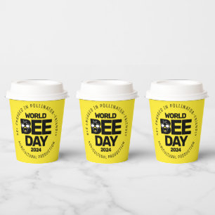 Vasos De Papel Polinizador negro amarillo del Día Mundial de la A