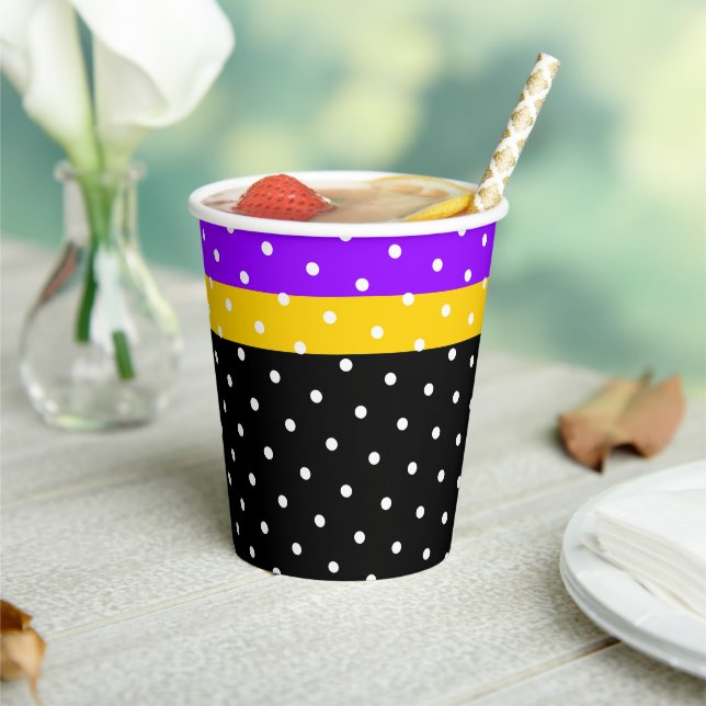 Vasos De Papel Polka Dotada De Rayas De Carreras Amarilla Púrpura (in situ)