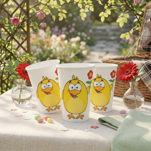 Vasos De Papel Pollito de dibujos animados amarillo lindo con flo