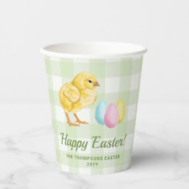 Vasos De Papel Pollito y huevos de acuarela sobre verde Felices P