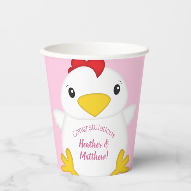 Vasos De Papel Pollo Baby Shower Pink (Anverso)