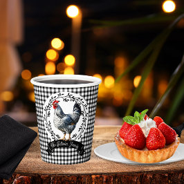 Vasos De Papel Pollo rústico de gallo de campo BW Gingham Checks