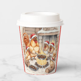 Vasos De Papel Pollos de Navidad Asando Castañas, Tazas