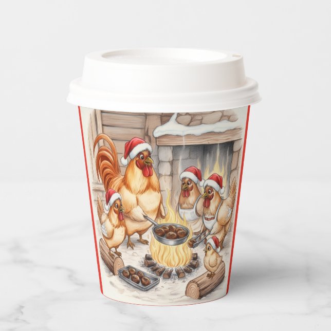 Vasos De Papel Pollos de Navidad Asando Castañas, Tazas (Anverso)