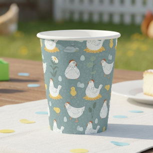 Vasos De Papel Pollos Soñando en el Gallinero en Verde Acuario 