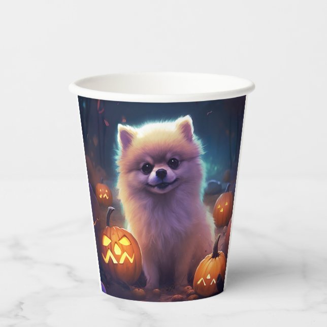 Vasos De Papel Pomerania de Halloween con calabazas aterradoras (Anverso)