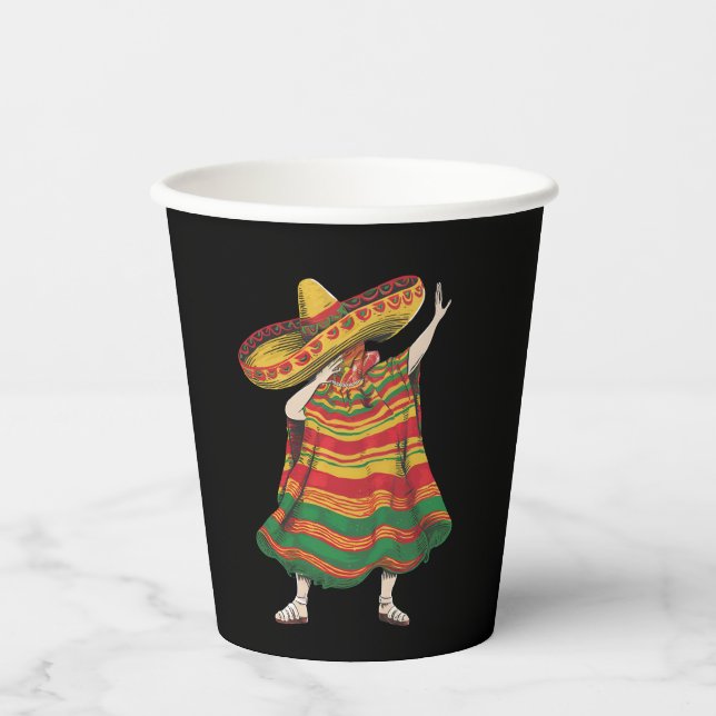 Vasos De Papel Poncho Mexicano Dabbing Fiesta Cinco De Mayo (Anverso)