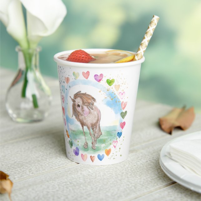 Vasos De Papel Pony Party Pappbecher, Pferdemotiv für Kinder (in situ)