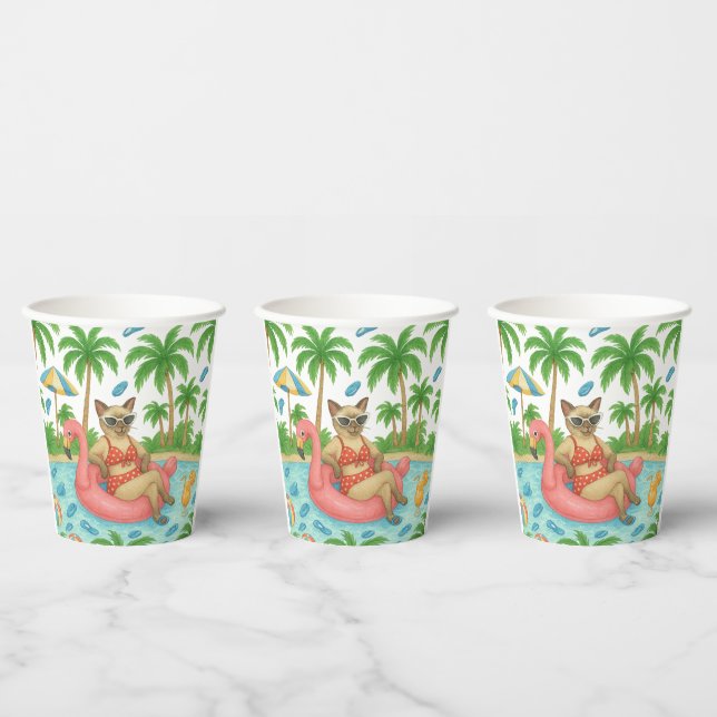 Vasos De Papel Pool Party for Siamese Cat lovers  (Multi)