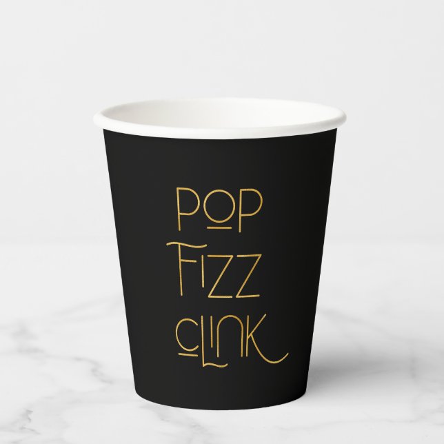Vasos De Papel Pop Fizz Clink Elegante Tipografía Cumpleaños (Anverso)
