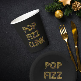 Vasos De Papel Pop Fizz vincula tipografía moderna víspera de Año