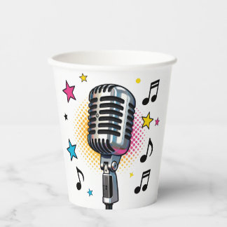Vasos De Papel Pop microphone with colorful stars and music notes