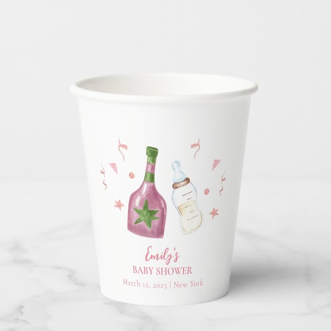 Vasos De Papel Poppin Rosa Sweet Champagne Botellas Baby Shower (Anverso)