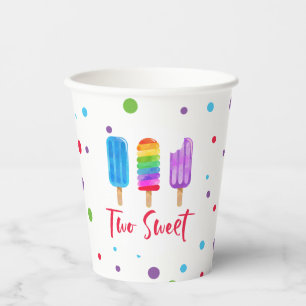 Vasos De Papel Popsicle de arcoíris Two Sweet 2do cumpleaños