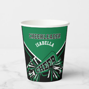 Vasos De Papel Porrista en verde, negro y blanco