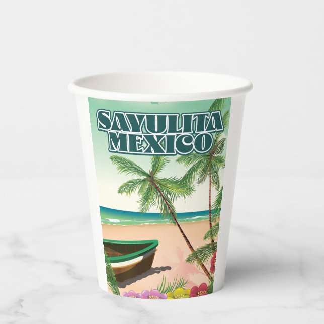 Vasos De Papel Poster de playa de Sayulita México con café de dos (Anverso)