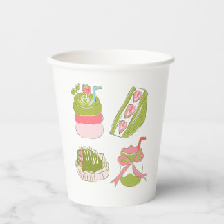 Vasos De Papel Postres y bebidas de matcha y fresa lindos