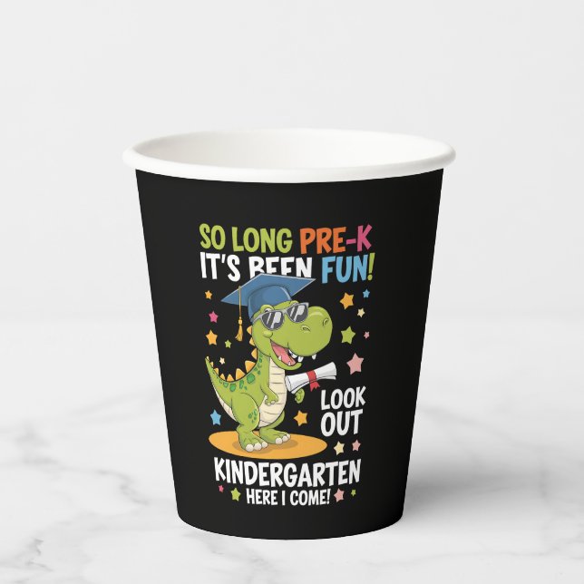 Vasos De Papel Pre K Graduado Kindergarten Dinosaur T Rex (Anverso)