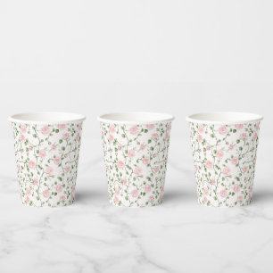 Vasos De Papel Preciosas Rosas Rosadas Flores Baño Nupcial