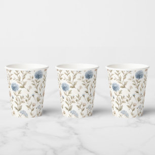 Vasos De Papel Precioso Cumpleaños Nupcial Flores Azul Crema