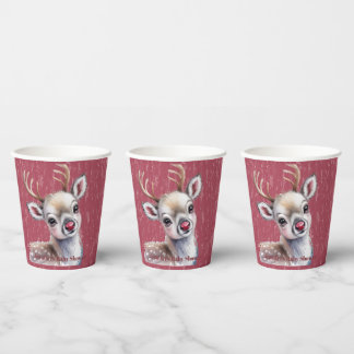 Vasos De Papel Precioso Reno Blanco Nariz Roja Brillante Cumpleañ