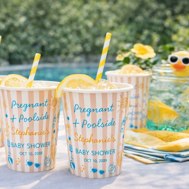 Vasos De Papel Pregnant & Poolside Summer Pool Party Baby Shower (Subido por el creador)