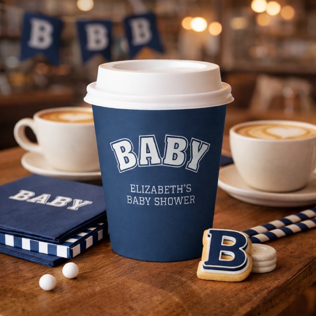 Vasos De Papel Preppy Collegiate Varsity Navy Baby Shower (Preppy Collegiate Varsity Navy Baby Shower Paper Cups)
