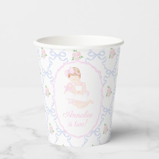 Vasos De Papel Preppy Grandmillennial Dolly and Me Pink Bows (Anverso)
