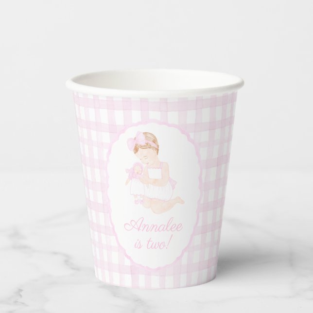 Vasos De Papel Preppy Grandmillennial Dolly and Me Pink Gingham (Anverso)