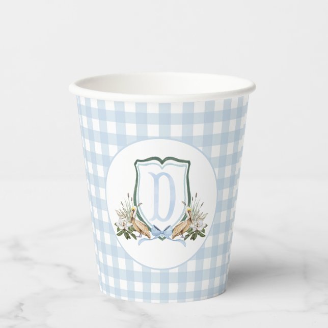 Vasos De Papel Preppy Southern Blue Boy Pelican Baby Shower (Anverso)