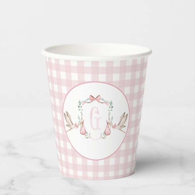 Vasos De Papel Preppy Southern Chica Stork Baby Shower (Anverso)