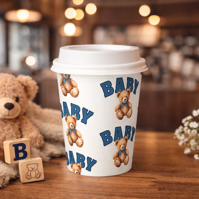 Vasos De Papel Preppy Varsity Teddy Bear Baby Shower (Preppy Varsity Teddy Bear Baby Shower Paper Cups)