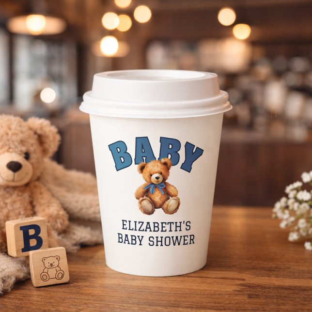 Vasos De Papel Preppy Varsity Teddy Bear Baby Shower (Preppy Varsity Teddy Bear Baby Shower Paper Cups)