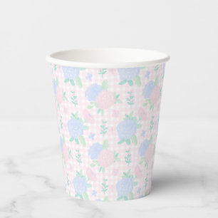 Vasos De Papel Preppy Watercolor Floral Gingham Birthday