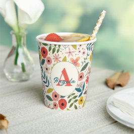 Vasos De Papel Pretty Blush Pink Floral Botanical Monogram 