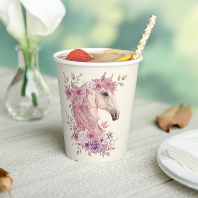 Vasos De Papel Pretty Ponies and Petals Horse Party Paper Cups (in situ)