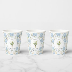 Vasos De Papel Pretty Romantic Azul Crema Floral Bridal Shower