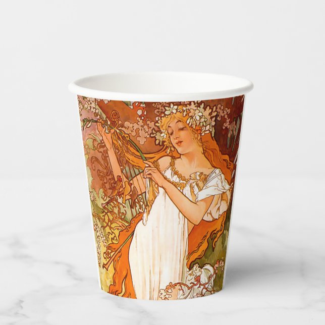 Vasos De Papel Primavera de Alphonse Mucha (Anverso)