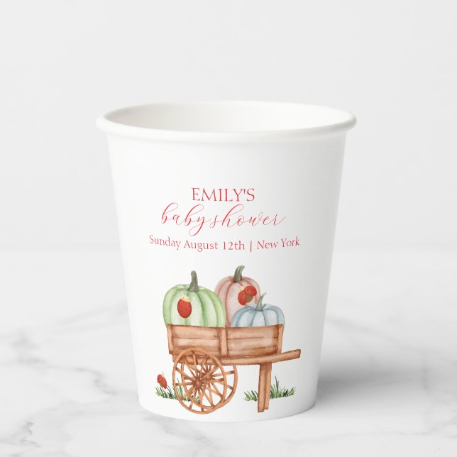 Vasos De Papel Primavera Rustic Modern Pumpkin Labybug Baby Showe (Anverso)