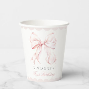 Vasos De Papel Primer Chica de Bow Rosado Copa de Papel de Cumple