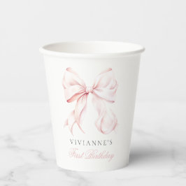 Vasos De Papel Primer Chica de Bow Rosado Copa de Papel de Cumple