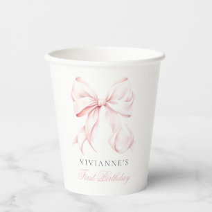 Vasos De Papel Primer Chica de Bow Rosado Copa de Papel de Cumple