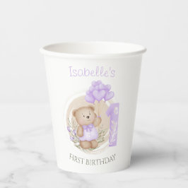 Vasos De Papel Primer cumpleaños Cute Teddy Bear Heart Balloons