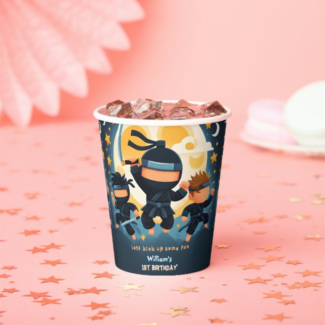 Vasos De Papel Primer cumpleaños de Act War Fight Boy Moon Ninja  (in situ)